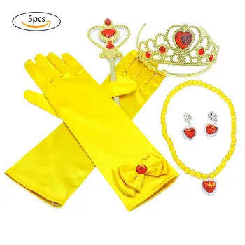 5pcs/set Amarelo Princess Dress Up Acessórios de Melhores Presentes Para a Menina Brinquedos da Coroa, Cetro, Colar, Brincos, Luvas de Incluir