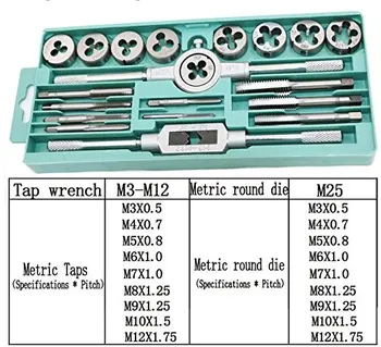 Ferramentas manuais 20pcs de alta qualidade, toque em e morrer conjunto de rosca métrica toque e morre ajustável toque wrench1/8-1/2 3mm-12mm