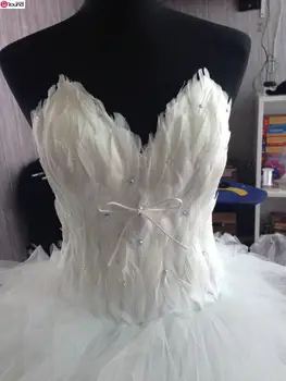 Vestido De Casamento Elegante Pena Sem Alças Lace Up Princesa De Luxo De Frente, Traseira Curta Longos Vestidos De Noiva Plus Size