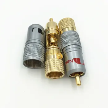 50Pcs NAKAMICHI 10mm Banhado a Ouro RCA Macho Fecho Não Solda Plug RCA Coaxial Conector de Adaptador de Tomada de Alta Qualidade