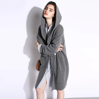 Nova Moda 2020 Outono-Inverno Cinzento Preto Casaquinho Para as Mulheres com Camisola com Capuz Casual Plus Size Para Mulheres Casacos Blusas Longas