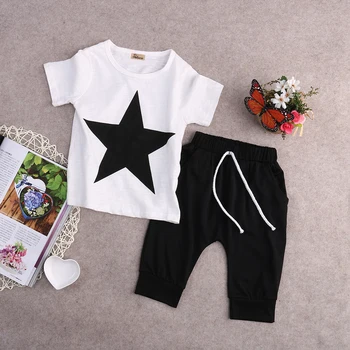 Criança menino de verão roupa legal de Crianças Meninos do Bebê Casual Star T-shirt Tops +Calças de Harém de 2 pcs Roupas Conjunto 2-7Y roupas