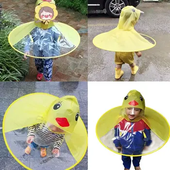 Bonito Criativo de Criança de Bebê Dobrável dos desenhos animados de Pato Rainwear Capa de chuva de Crianças UFO Casaco de Chuva Cobrir o Bebê ao ar livre capas de chuva Poncho