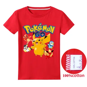 TAKARA TOMYpokemon Pikachu das Crianças do Algodão do T-shirt Impresso Crianças Gola Redonda, Manga Curta Anime Periférica Vestido de Festa