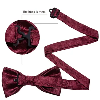 FL-826 Barry.Wang Moda dos Homens de gravata borboleta Seda Vermelho Paisley Borboleta Laços Para Homens de Casamento do Noivo Festa de Mens Dom Gravata