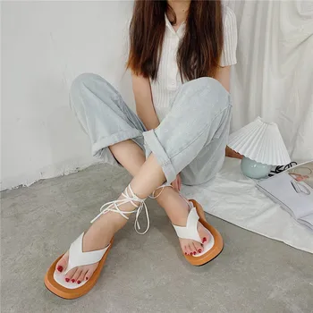 COOTELILI Mulheres de Verão, Sandálias Sapatos da Moda 2020 Moda de Nova Sandália Plataforma anti-derrapante 4cm Sandálias de Salto Fivela Casual Lace Up