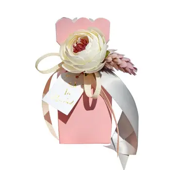 10pcs cor-de-Rosa Vaso de Flores com Fita de Doces de Chocolate, Caixa de Caixas Para Festa de Casamento, Favores do Presente
