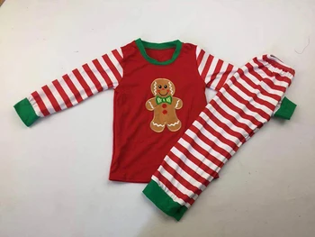 2019 novo design de meninas bebê bordado gingerbread padrão EUA Natal de inverno, pijamas de 7-8 anos de idade as crianças conjunto de roupas