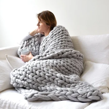 Macio Grosso Gigante grande de mão de tricotar chunky cobertor de lã merino de crochê fotografia handmake tecido malha fio cama jogar cobertor