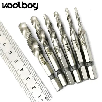Koolboy 6Pcs/Set Aço de Alta Velocidade de Rebarbar Escareador Hex Conjunto de Bits 1/4 Haste Métrica de macho cónico de Toque tocando broca Broca / Toque