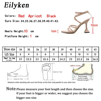 Eilyken Plus Size 35-42 Calcanhar de Spike Vermelha Mulheres Sandálias de Dedo do pé Aberto Gladiador de Banda Estreita Cinta de Salto Alto Sandálias de Verão as Mulheres Sapato