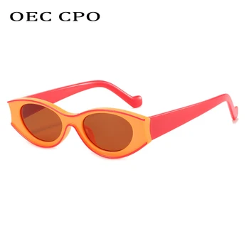 OEC CPO Moda Colorida Verde, Óculos estilo Olho de Gato Mulheres Sexy Pequena Moldura Oval Óculos de Sol Feminino Vintage UV400 Óculos Homens Oculo