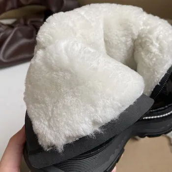 ALLBITEFO tamanho 34-42 frio da Sibéria no inverno botas de couro genuíno 75% lã, manter-se aquecido mulheres botas de Cross laço plataforma botas de neve