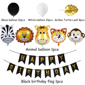 34pcs safari na Selva de aniversário de fundo do balão com o kit de feliz aniversário banner garland animais folha de bola de chuveiro do Bebê
