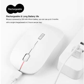 B. O. W 2,4 G USB Slim Mouse sem Fio usb de carregamento, Menor nível de Ruído, Portátil Mobile mouse Óptico para Computador, Laptop, MacBook, Preto