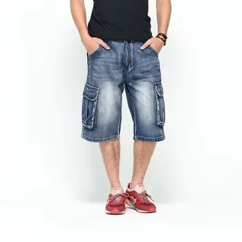 Calças de brim dos Homens 2020 Verão Modis Multi-Pocket Homens de Azul Denim Shorts Streetwear Solta Tamanho Grande Reta Shorts Jeans Tamanho 30-46