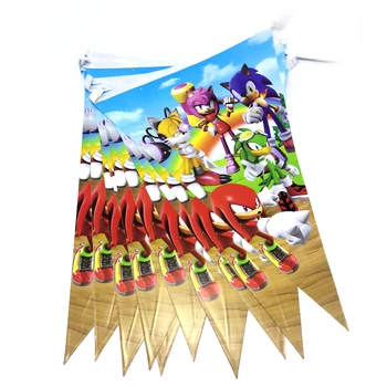Feliz Aniversário Meninos Favores Bandeiras Sonic Tema de Suspensão Banner Decorações de chá de Bebê Festa de Galhardetes 10Sets/monte Atacado