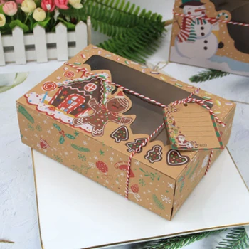 A criatividade Presente de Natal Caixa de Papel Kraft, Fita Santa Boneco de neve padrão de Biscoito Doce Estrela da Festa de Natal Decoração de Embalagem Boxs