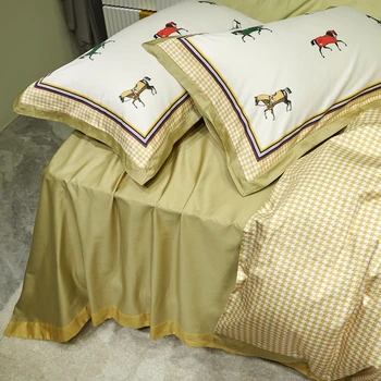 Impressão Digital Série 600TC Cama de Algodão Egípcio Conjunto de Capa de Edredão de Cama de Folha de Folha Plana roupa de cama King Queen Size #sw