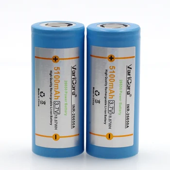 VariCore 26650 bateria de lítio, 3,7 V 5100mAh, 26650 bateria recarregável, 26650-50A adequado para a lanterna,