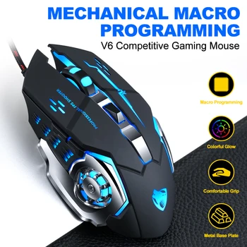 Com fio Programáveis Gaming Mouse 3200DPI 7 cores de luz de 6 Botão Mecânica Programação de Jogos para computador Portátil Ratos para a Pro Gamer LOL
