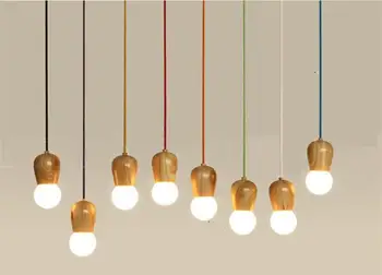 Vintage pingente de luz de Madeira de Carvalho lâmpada de 100 cm coloridos do cabo de soquete E27/E26 madeira abajour luminária de Suspensão.só lâmpada,Sem lâmpadas
