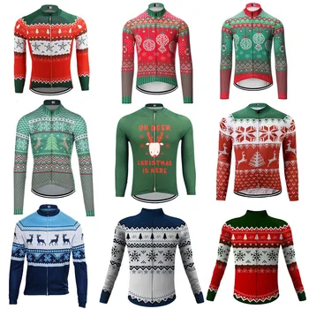Natal mangas compridas ciclismo Jersey de lãs do inverno cycling bicicleta de vestuário desgaste ropa ciclismo mtb jersey