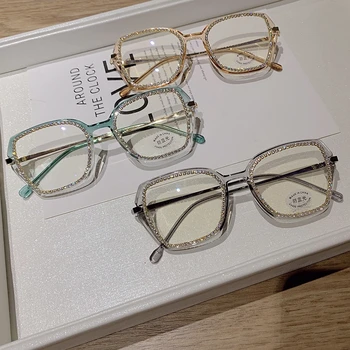 Personalizado Prescrição Mulheres De Óculos De Sol Vintage Limpar Lente De Óculos Luz Azul Óculos Homens Óptico De Uma Lente+ Diamante