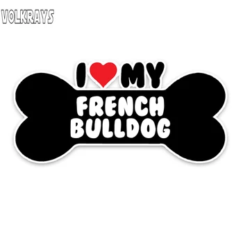 Volkrays Personalidade Etiqueta do Carro do meu Coração, a Minha Bulldog francês Osso Acessórios Reflexiva Impermeável, Protetor solar PVC Decalque,6cm*14cm