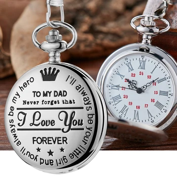 Para Meu PAI, eu Amo Você para SEMPRE Relógio de Bolso de Presentes para o Dia dos Pais Presente de Aniversário Gravado a Laser Textos Fob Corrente Pingente de Relógio Reloj