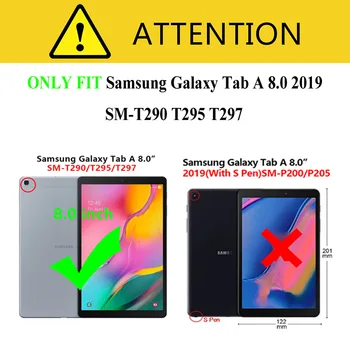 360 Graus Rotaing Caso de Couro Para o Novo lançamento da Samsung Galaxy Tab 8,0 2019 SM-T290 T295 T297 protetive tablet capa+película+caneta