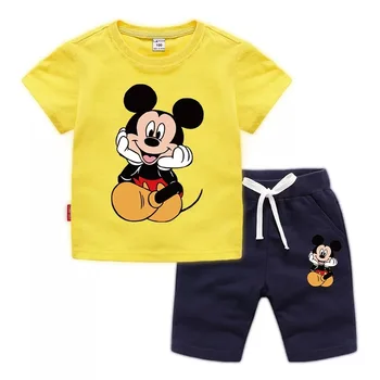 Verão de Bebê, Roupas de Algodão T-shirt, Calças de Meninas Conjunto de Roupas de Mickey Mouse Esportes Ternos de Crianças Roupas de Crianças Roupas