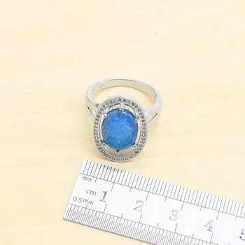 Luxo 925 Prata Esterlina Azul Opala Nupcial Conjuntos De Jóias Para As Mulheres Colar Anel, Pingente Pulseiras Caixa De Presente
