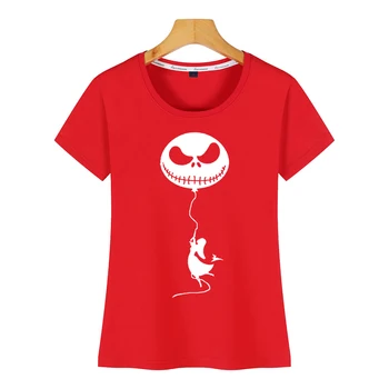 Tops, T-Shirt Das Mulheres Jack Skellington Balão Menina Humor Branco Personalizado Camisa Feminina