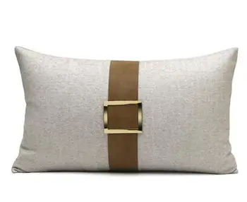 Luz moderna de luxo sofá fronha luz de ouro marrom de couro PU de papelão ondulado de costura quarto de cabeceira capa de almofada