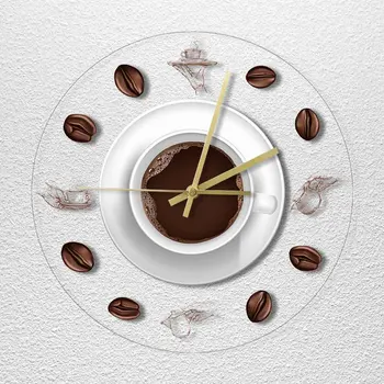 Café Desenho à Mão ilustração de Cozinha, Relógio de Parede Moderno de Impressão Relógio Minimalista Acrílico de Parede Relógio de ideia de Presente para os Amantes do Café