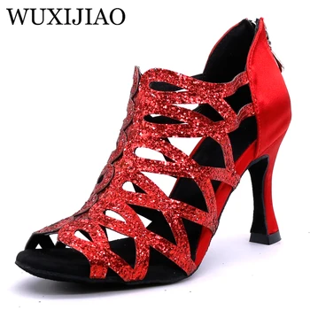 WUXIJIAO latino dança sapatos mulheres valsa sapatos de Salsa, dança de salão sapatos de zapatos de baile latino mujer preto vermelho sapatos para mulheres