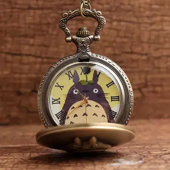 Anime Animado Totoro Relógio de Bolso Cadeias de Colar Retro Quartzo Relógios de Bolso Pingente Para Crianças Presentes Relógio De Bolso reloj