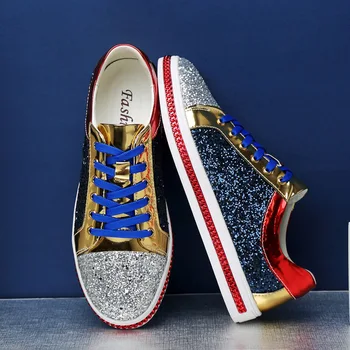 Novo Design de Moda de Ouro Bling Espelhos Sapatos de Homens Club & Bar Calçado de Grande Tamanho 45 46 Hip hop Sapatos de Glitter Homens Casual Tênis