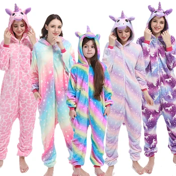 Kigurumi Unicórnio Pijamas para Crianças Pijamas de Meninos Meninas rapazes raparigas Crianças Macacão de Animais Macacão Licorne Panda Inverno Quente Homewear