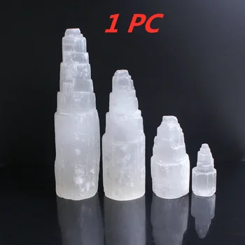 1pc Branco Transparente Selenita Torre Gesso Pedra de Cristal de Quartzo em Forma de Torre de Energia Presente Relaxamento, Reiki, cura Decoração