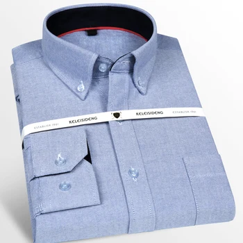 Homens de Oxford Premium Algodão Padrão-ajuste Casual Botão para baixo de Camisas de Bolso de Peito de Manga Longa Macio e Confortável Vestido de Camisa