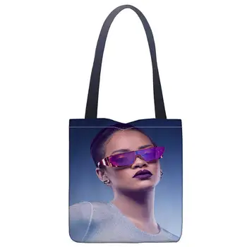 Novo Chegar Personalizado Rihanna tela impressa sacola de compras conveniente saco de mulher saco aluno saco Personalizado a sua imagem