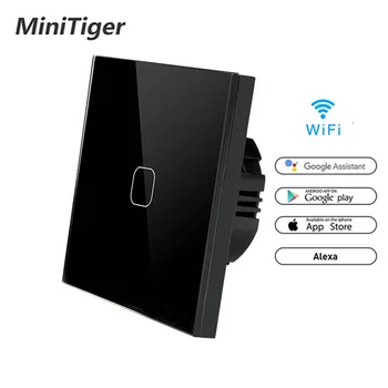 Minitiger wi-FI Smart Touch Mudar de APLICATIVO Remoto sem Fio de Luz Parede Interruptor do Painel de Vidro Cristal Trabalha Com Alexa Google / Home