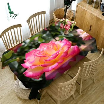 3d Belas Flores cor de Rosa Padrão de Toalha de mesa Redonda Poliéster Lavável Pano Retangular de Pano de Tabela do Banquete de Casamento Decoração