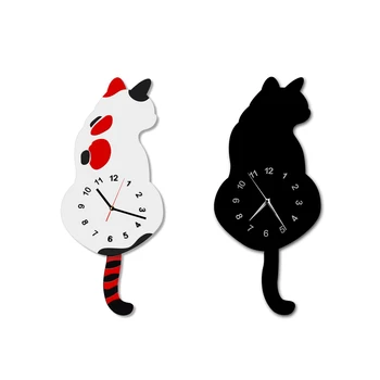 2 Cores 1Piece Japonês Gato Adorável Relógio de Parede Com bochechar com Cauda Silhueta de Gato Abanar Relógio de Pêndulo de Decoração de Casa de Gato Amante de Dom