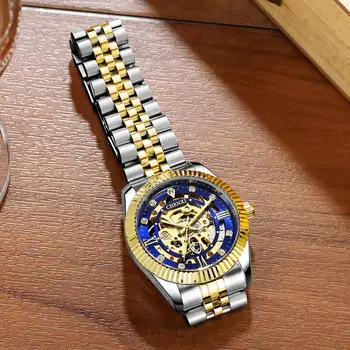 CHENXI Marca de Luxo Mecânica Homens Relógios Esqueleto Automático de Ouro Masculino Impermeável a Auto-liquidação Relógio de Aço Inoxidável Hombr