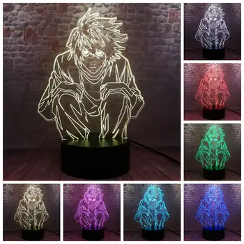 Falsh Ilusão 3D LED Lâmpada de 7 Cores Mudando Nightlight Japão Mangá Modelo de Death Note L Anime Figura de Brinquedos