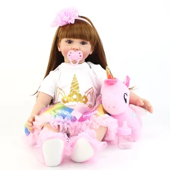 60cm Grande Tamanho Silicone Vinil Renascer Boneca Brinquedo Realistas Princesa Criança recém-nascidos Com Unicórnio Tema Vivo Bebe Menina de Presente de Aniversário