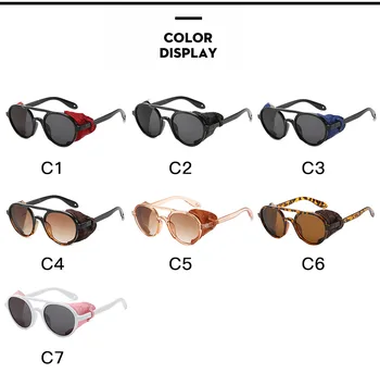 LongKeeper 2020 Vintage Rodada Steampunk Óculos de sol Para Homens de Couro do Lado do Escudo Redondo Masculina Óculos de Sol UV400 oculos masculino